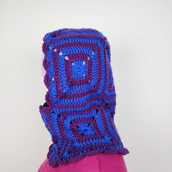 New Crochet Handmade Balaclava Granny Square Blue Purple Scalloped Edges - Picture 5 of 16